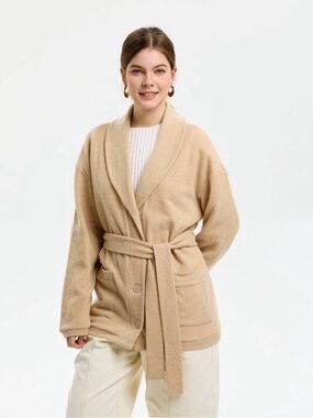 NWT SOLD OUT AT TARGET Belted Shawl Collar Women's Cardigan Sweater - Beige